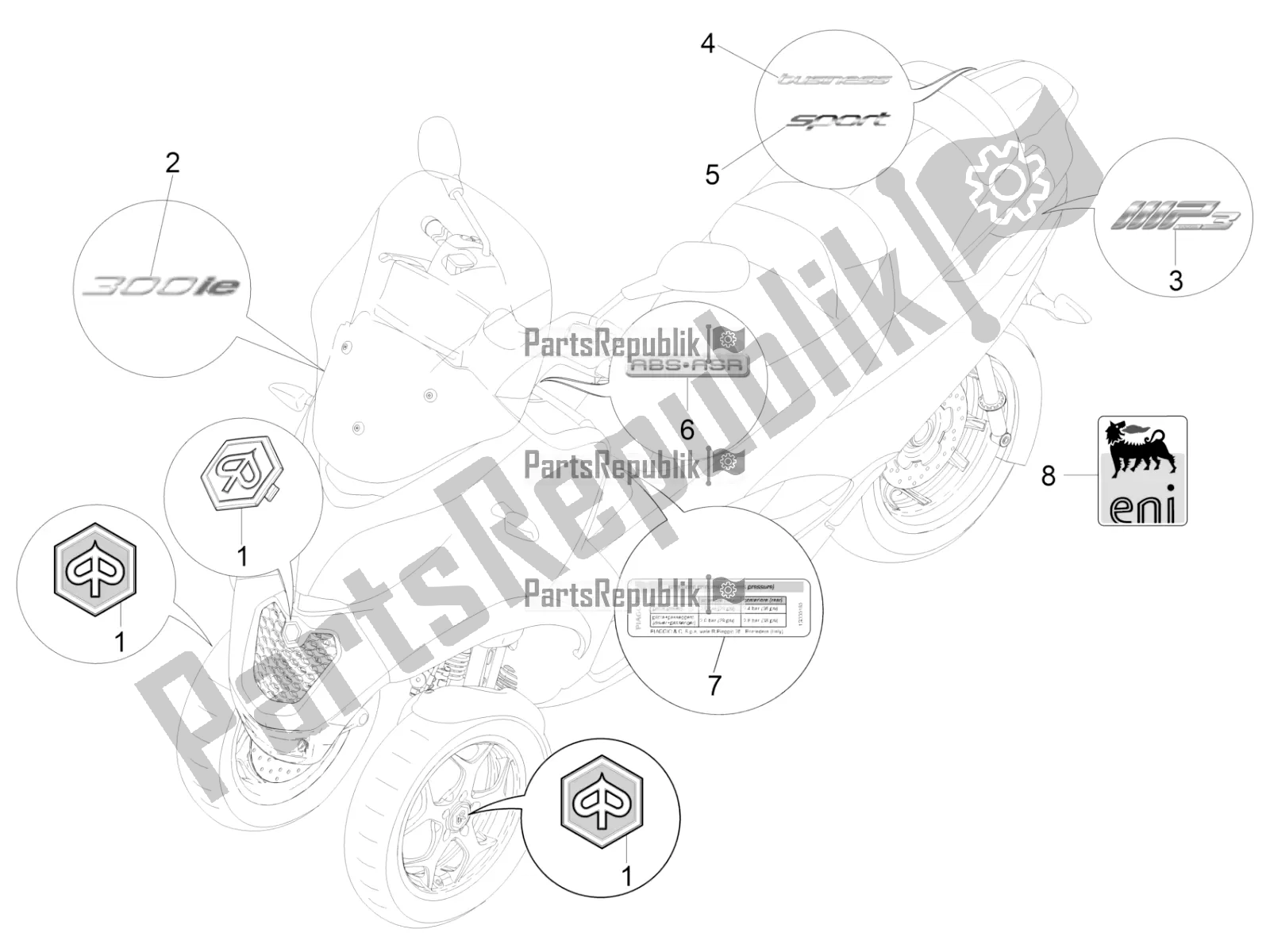 Todas las partes para Placas - Emblemas de Piaggio MP3 300 IE LT Business-Sport 2016