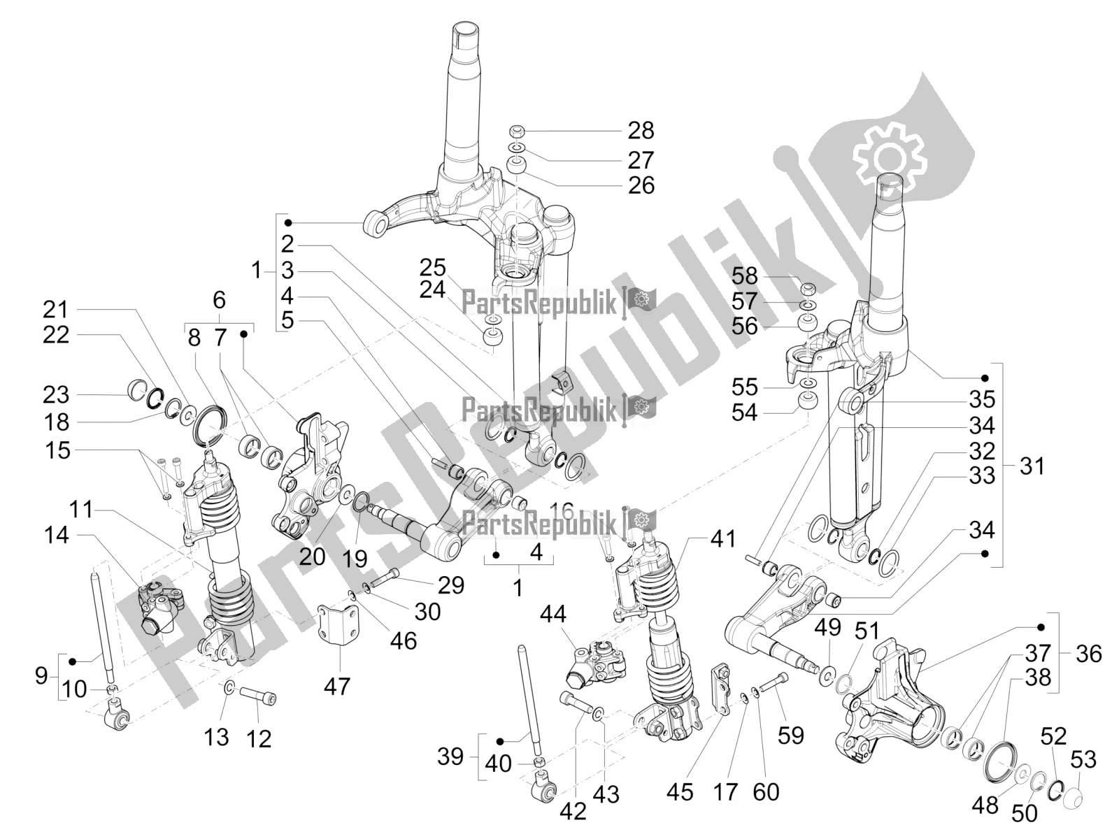 Todas las partes para Componentes De La Horquilla (mingxing) de Piaggio MP3 300 IE LT Business-Sport 2017