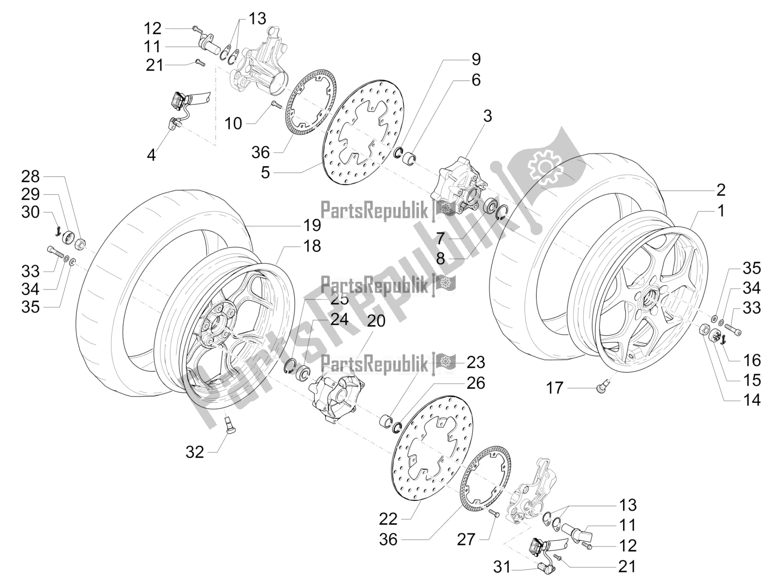 Toutes les pièces pour le Roue Avant du Piaggio MP3 300 IE LT Business-Sport 2017