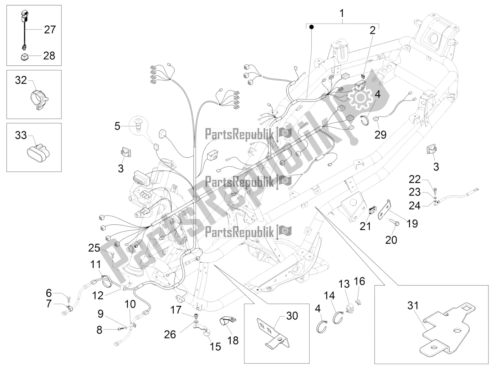 Toutes les pièces pour le Faisceau De Câbles Principal du Piaggio MP3 300 IE LT Business-Sport 2017