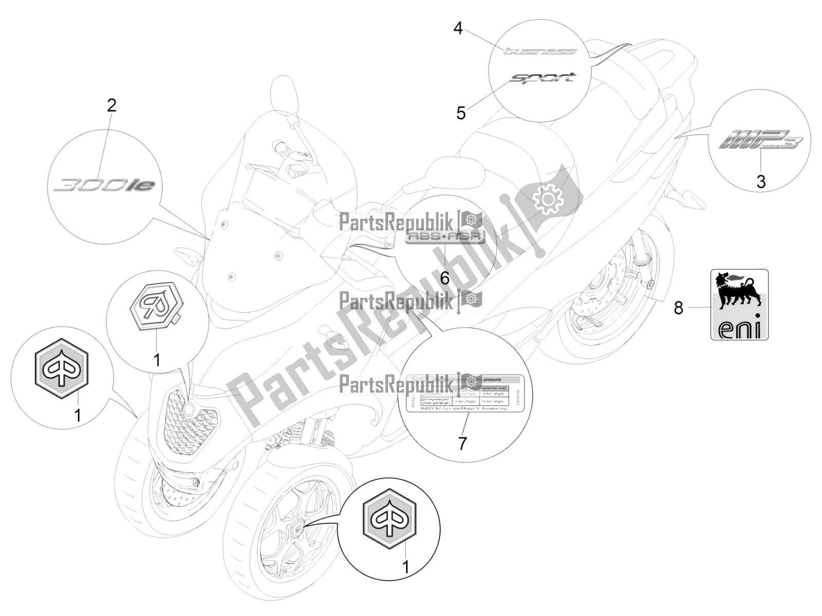 Todas las partes para Placas - Emblemas de Piaggio MP3 300 IE LT Business-Sport 2017