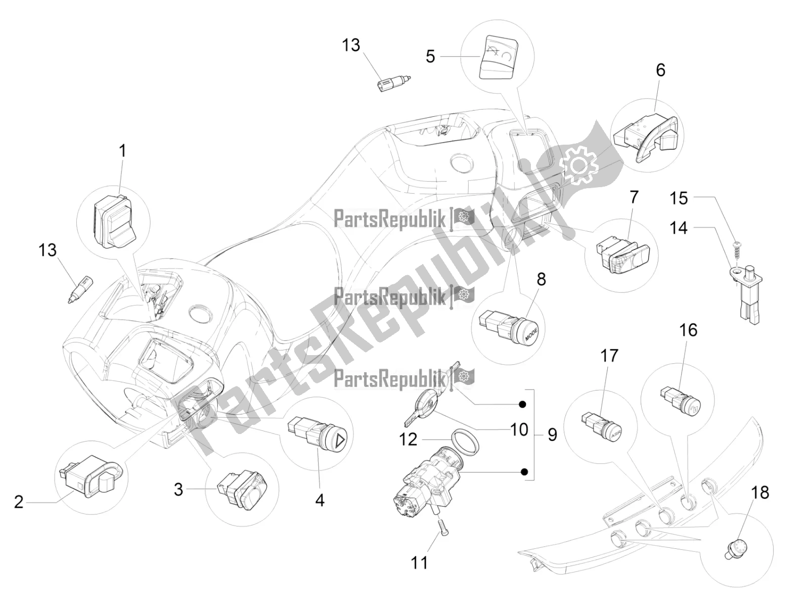 Todas las partes para Selectores - Interruptores - Botones de Piaggio MP3 300 IE LT Business-Sport 2017