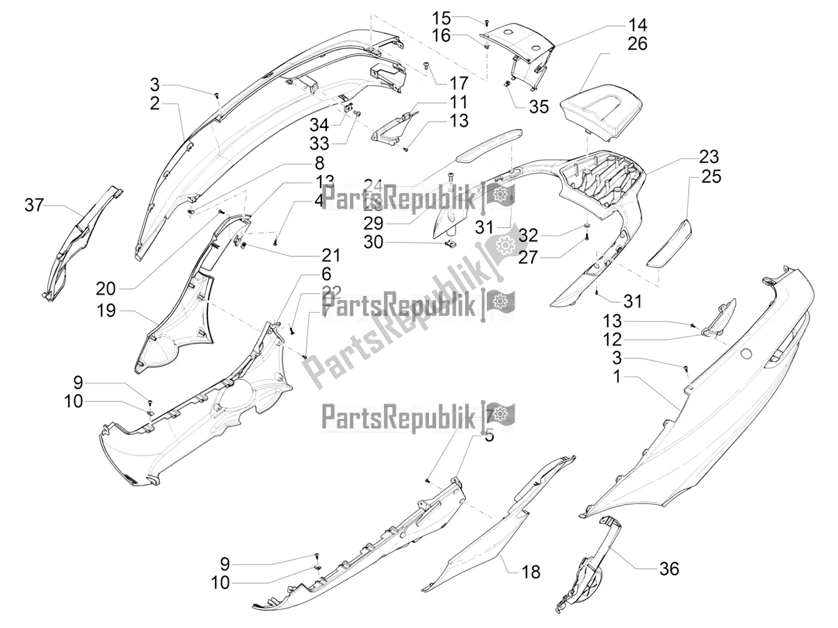 Todas las partes para Cubierta Lateral - Alerón de Piaggio MP3 300 IE LT Business-Sport 2017
