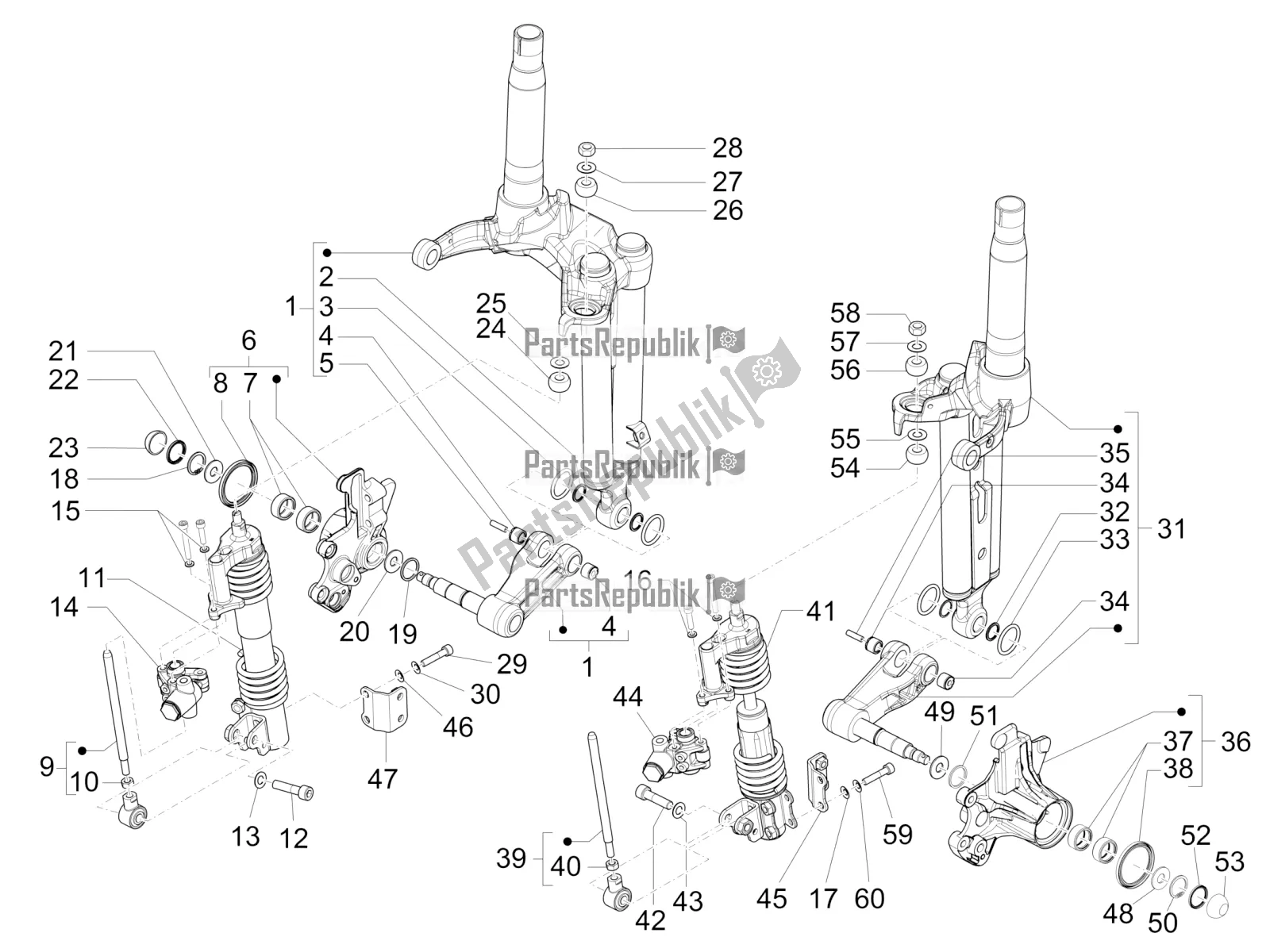 All parts for the Fork's Components (mingxing) of the Piaggio MP3 300 IE LT Business-Sport 2018