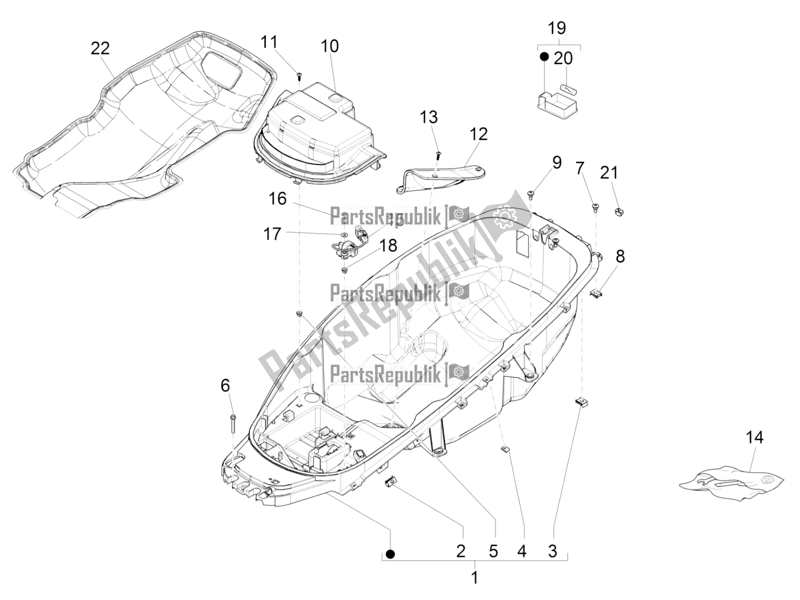 Tutte le parti per il Alloggiamento Casco - Sotto La Sella del Piaggio MP3 300 IE LT Business-Sport 2018