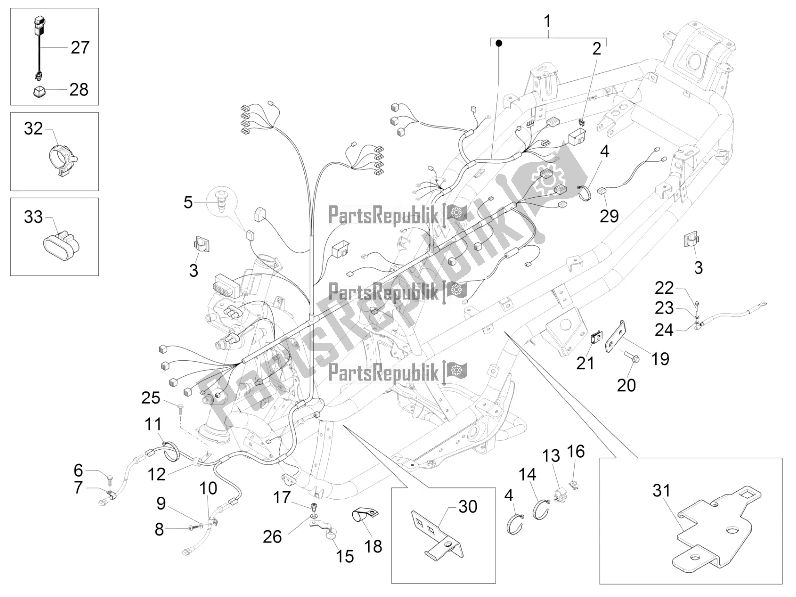 All parts for the Main Cable Harness of the Piaggio MP3 300 IE LT Business-Sport 2018