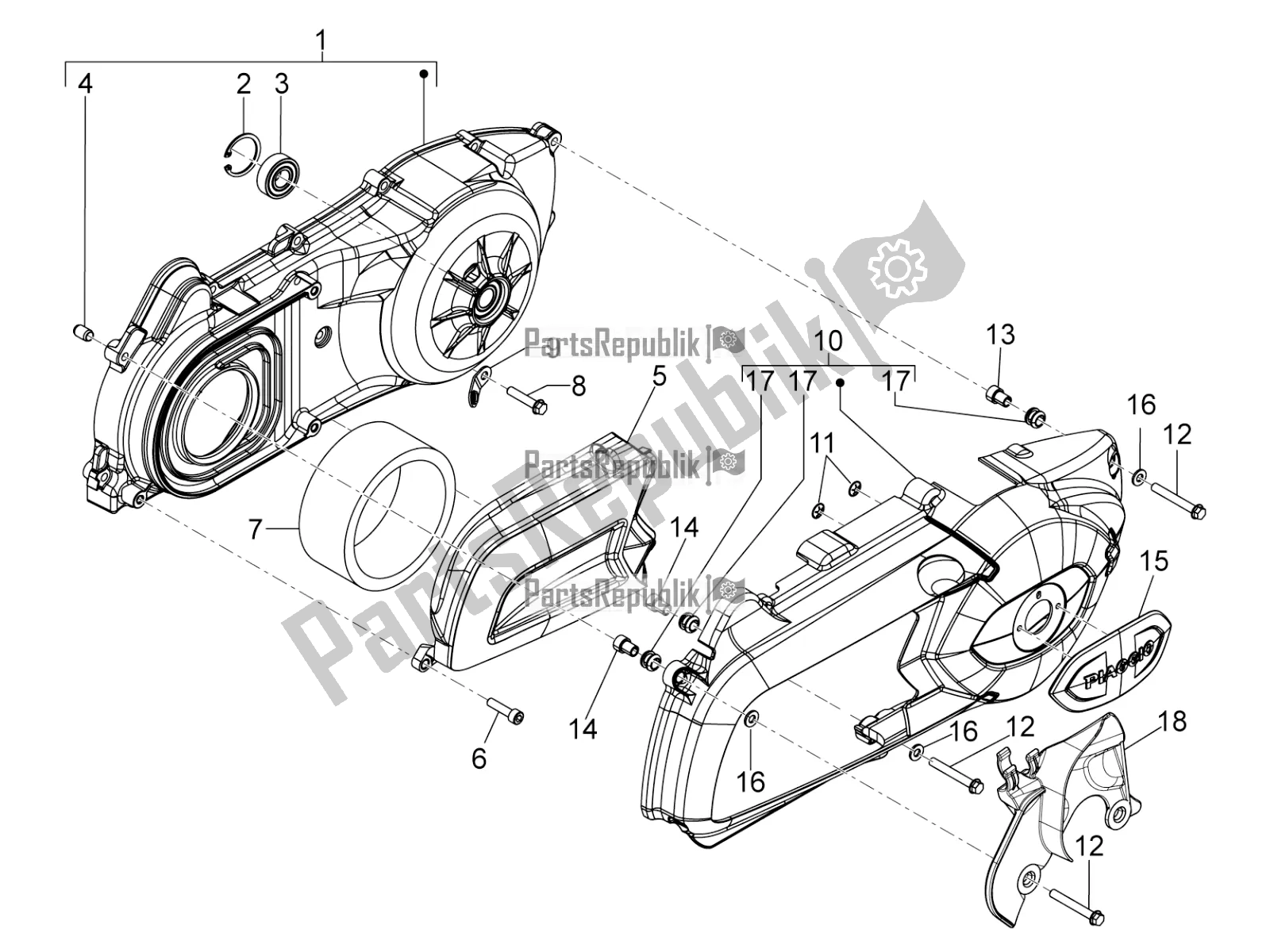 Toutes les pièces pour le Couvercle De Carter - Refroidissement Du Carter du Piaggio MP3 300 Yourban LT ERL 2016