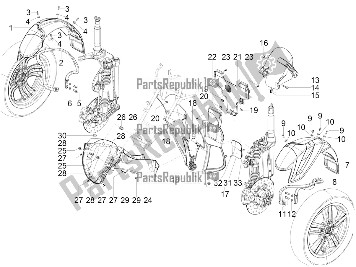 Alle onderdelen voor de Wielkast - Spatbord van de Piaggio MP3 300 Yourban LT RL-Sport 2017