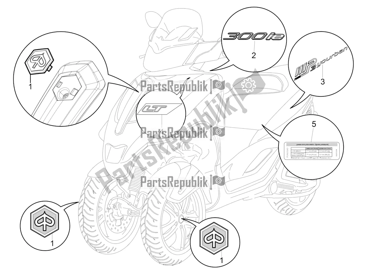 Toutes les pièces pour le Plaques - Emblèmes du Piaggio MP3 300 Yourban LT RL-Sport 2018