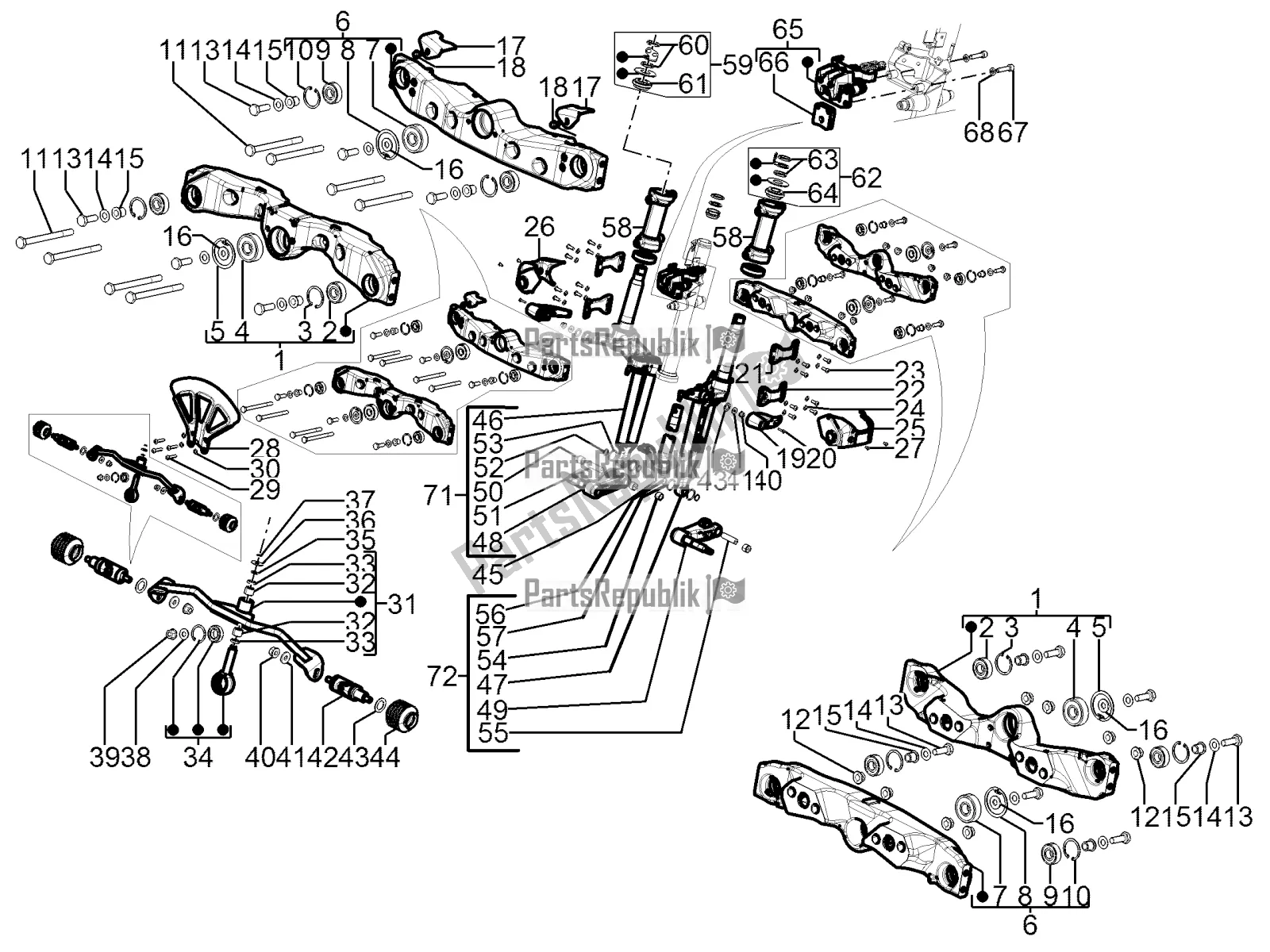 All parts for the Fork's Components (mingxing) of the Piaggio MP3 300 Yourban LT RL-Sport 2019