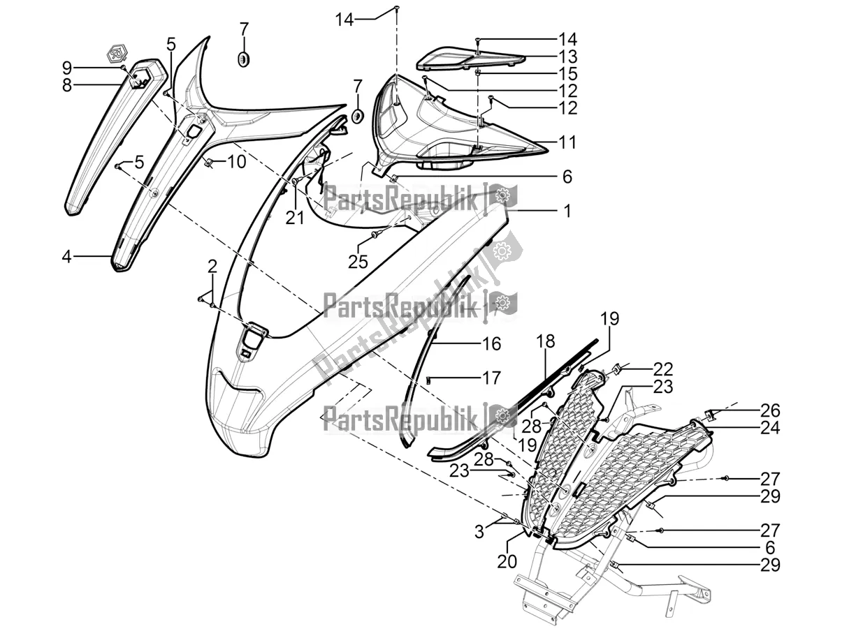 Toutes les pièces pour le Bouclier Avant du Piaggio MP3 300 Yourban LT RL-Sport 2019