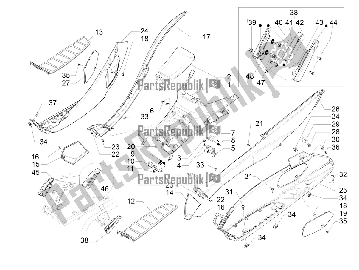 Toutes les pièces pour le Housse Centrale - Repose-pieds du Piaggio MP3 350 Maxi Sport 2018