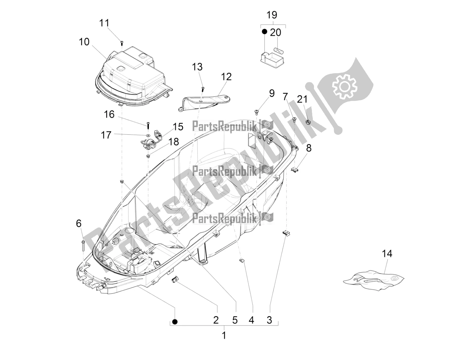 Toutes les pièces pour le Logement De Casque - Sous La Selle du Piaggio MP3 350 Maxi Sport 2018