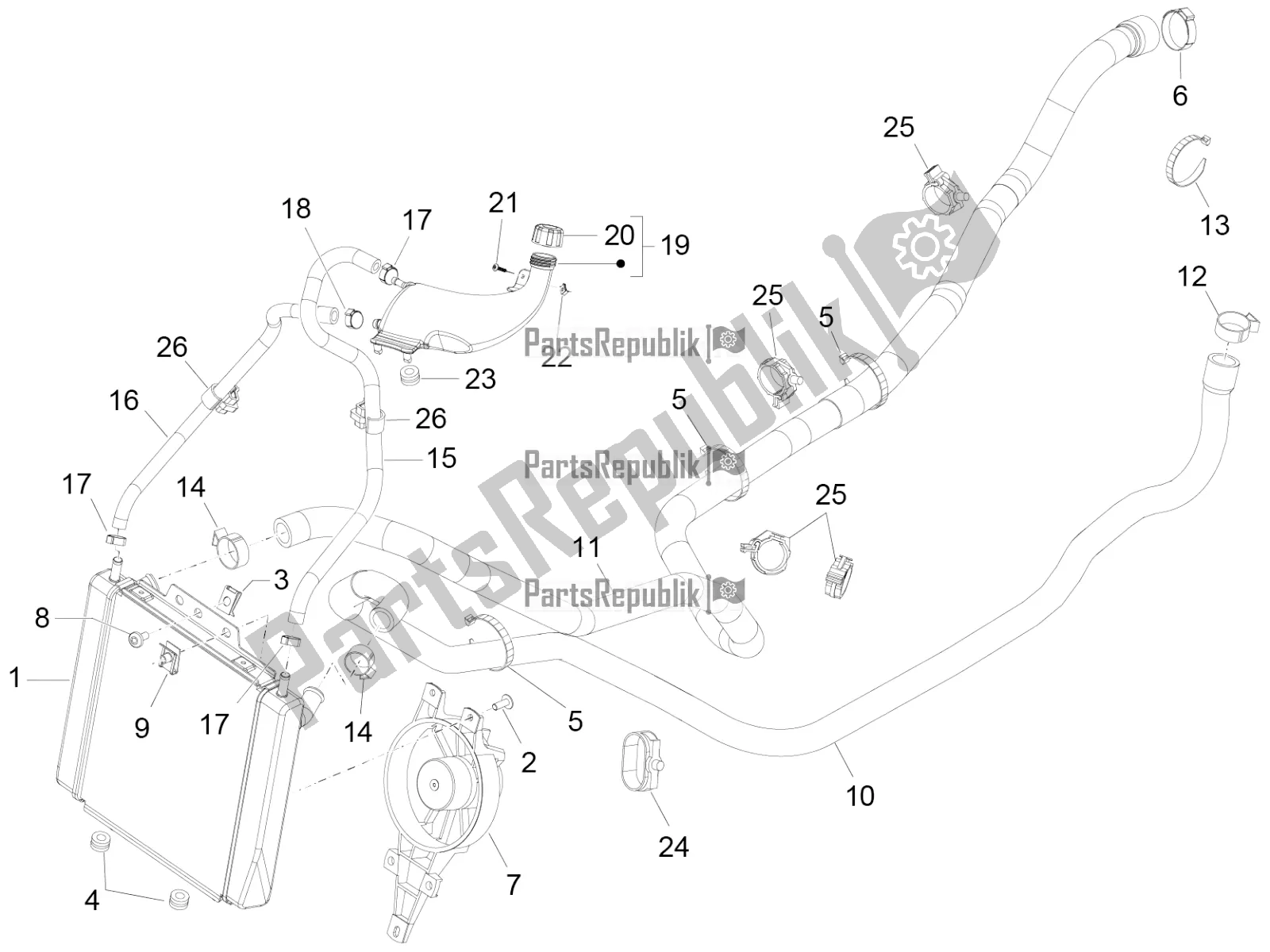 Todas las partes para Sistema De Refrigeración de Piaggio MP3 350 Maxi Sport 2019