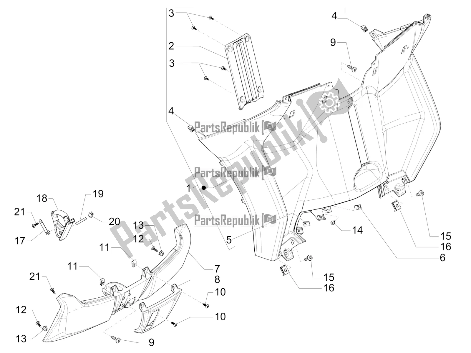 Todas las partes para Guantera Frontal - Panel De Rodilleras de Piaggio MP3 350 Maxi Sport 2019