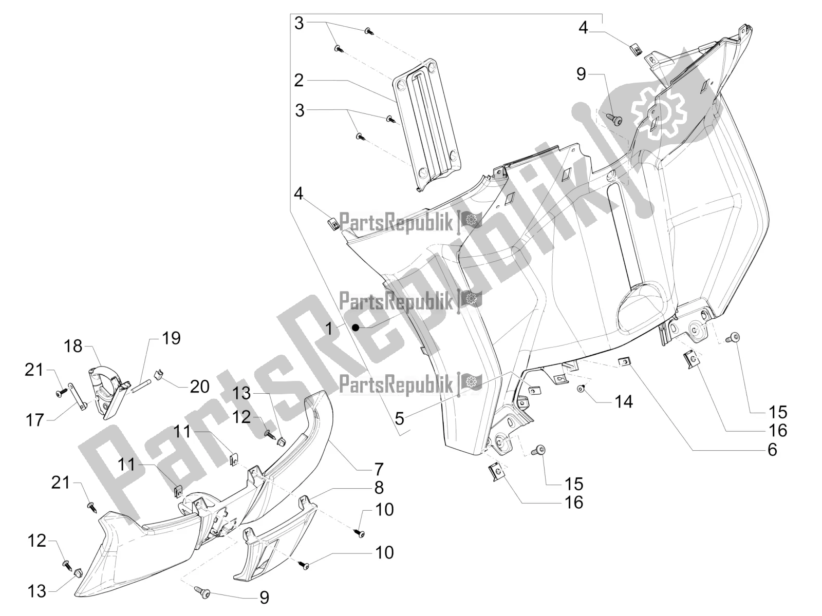 Todas las partes para Guantera Frontal - Panel De Rodilleras de Piaggio MP3 350 Maxi Sport 2020