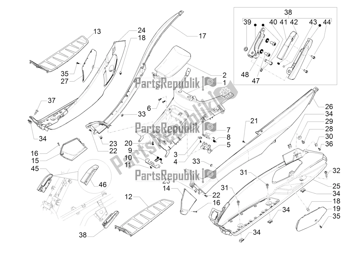 Todas las partes para Cubierta Central - Reposapiés de Piaggio MP3 350 Maxi Sport 2021