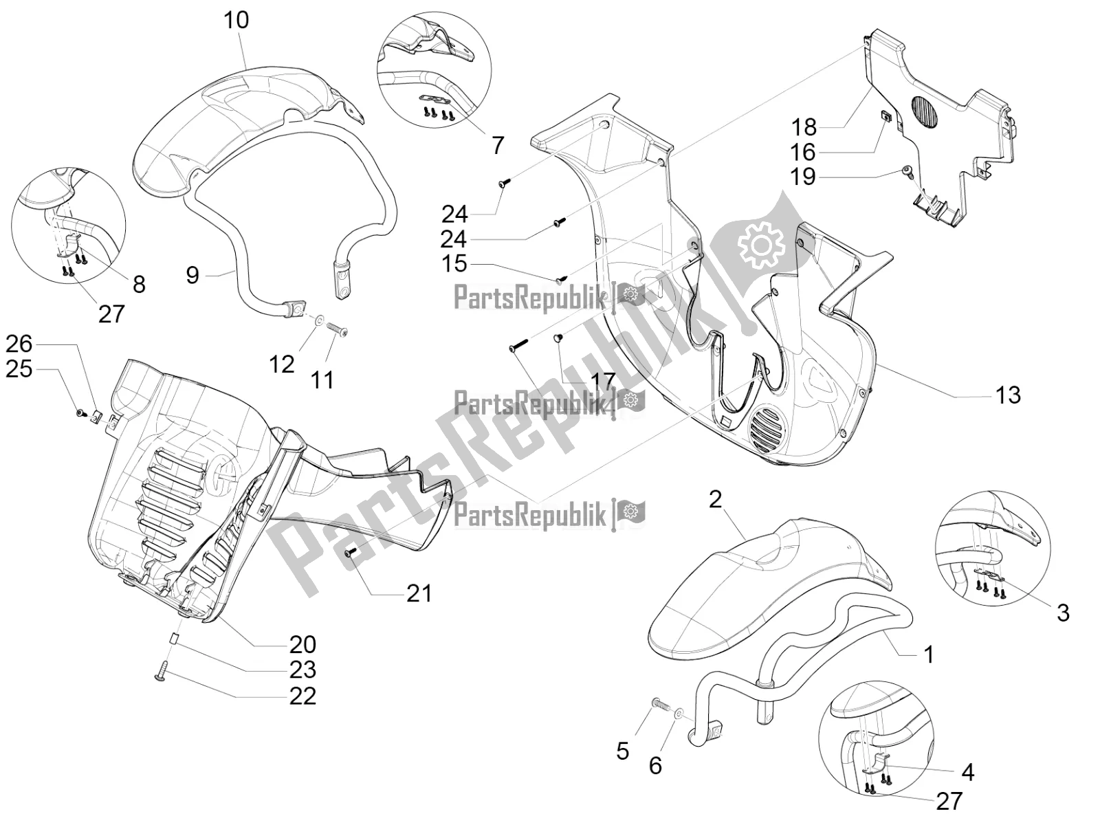 Todas las partes para Carcasa De La Rueda - Guardabarros de Piaggio MP3 350 Maxi Sport 2021