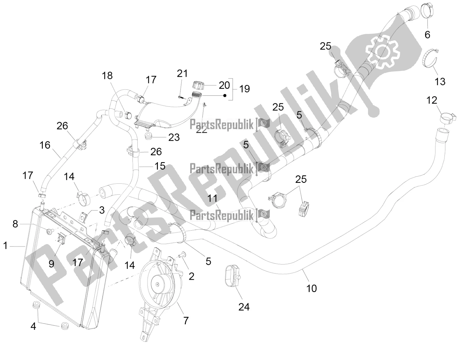 All parts for the Cooling System of the Piaggio MP3 400 2020