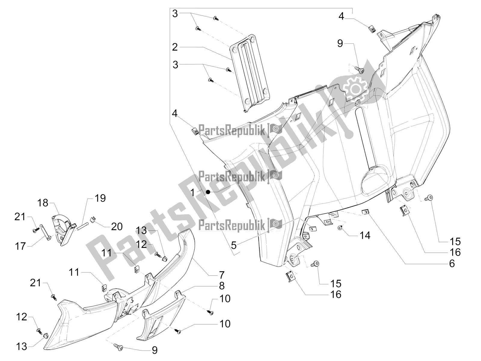 All parts for the Front Glove-box - Knee-guard Panel of the Piaggio MP3 400 2020
