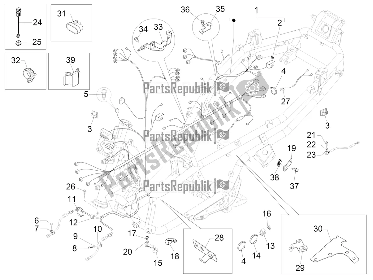 All parts for the Main Cable Harness of the Piaggio MP3 400 2020