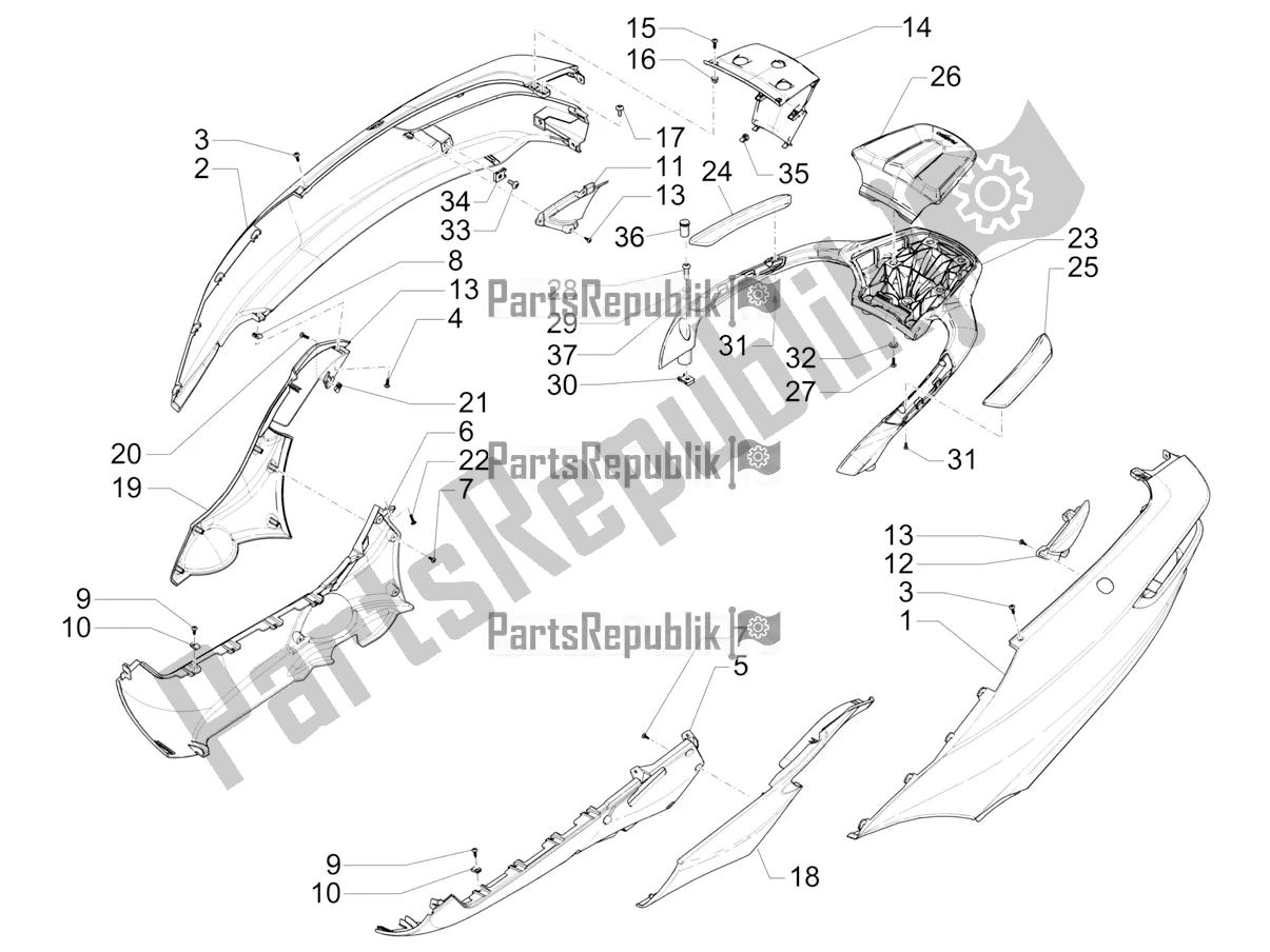 All parts for the Side Cover - Spoiler of the Piaggio MP3 400 2020