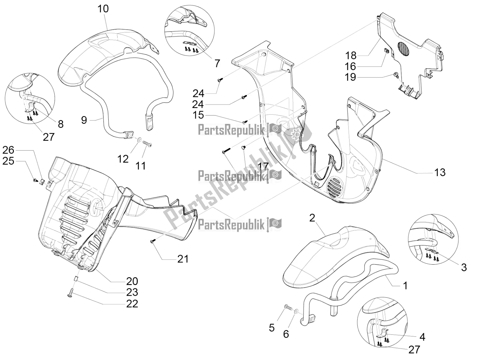 Toutes les pièces pour le Logement De Roue - Garde-boue du Piaggio MP3 400 2021