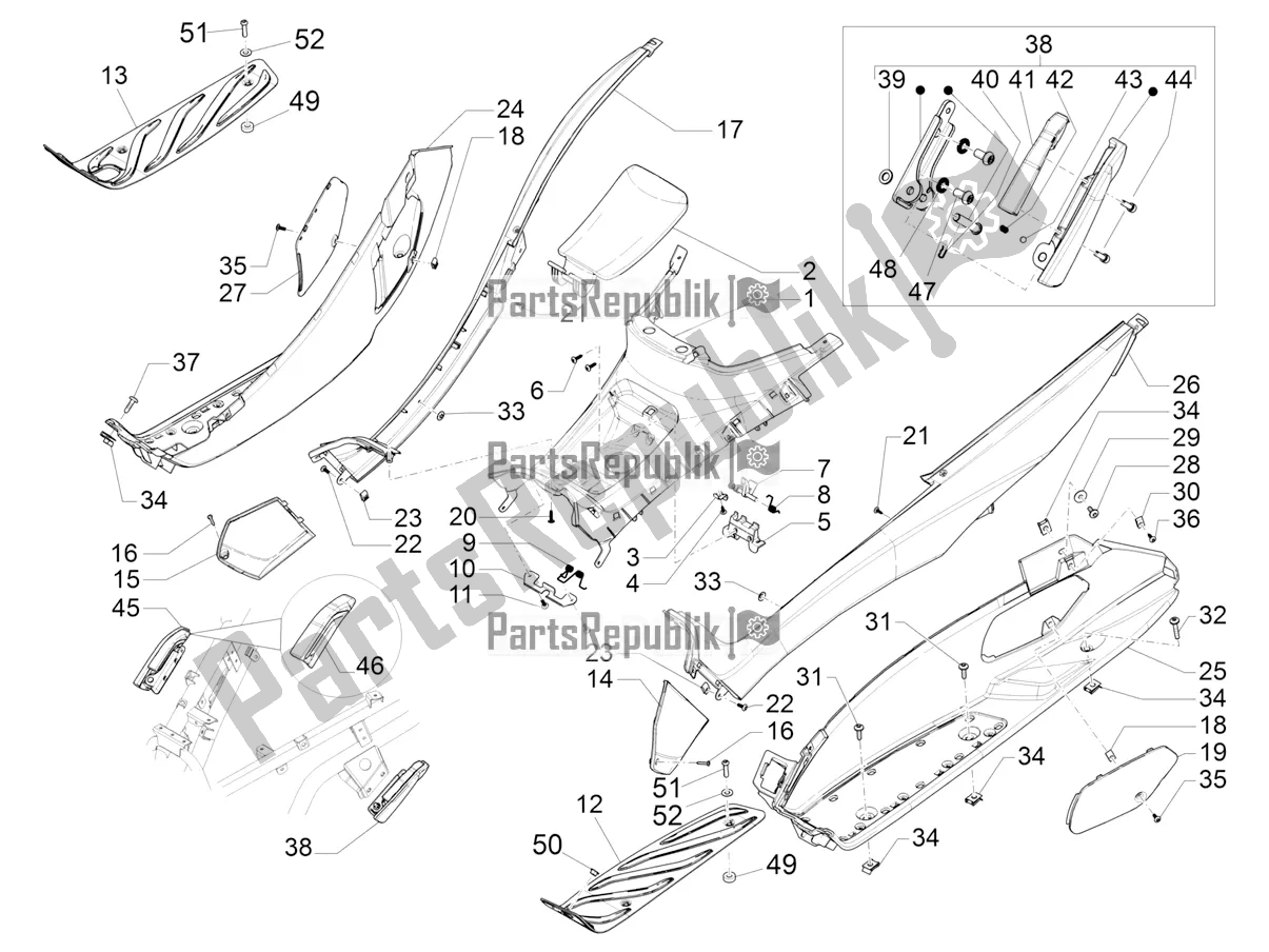 Tutte le parti per il Copertura Centrale - Poggiapiedi del Piaggio MP3 400 2022