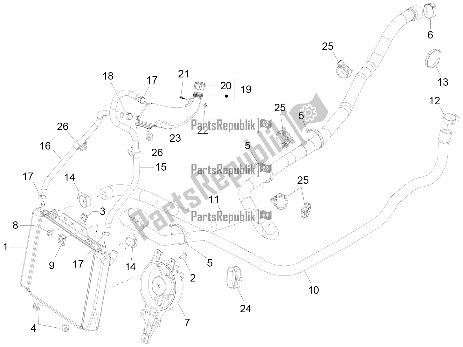 All parts for the Cooling System of the Piaggio MP3 400 2022