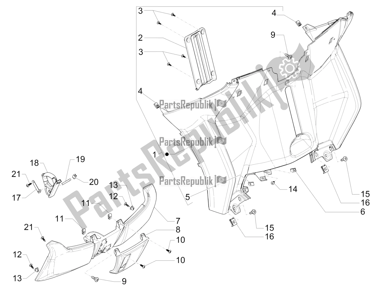 All parts for the Front Glove-box - Knee-guard Panel of the Piaggio MP3 400 2022