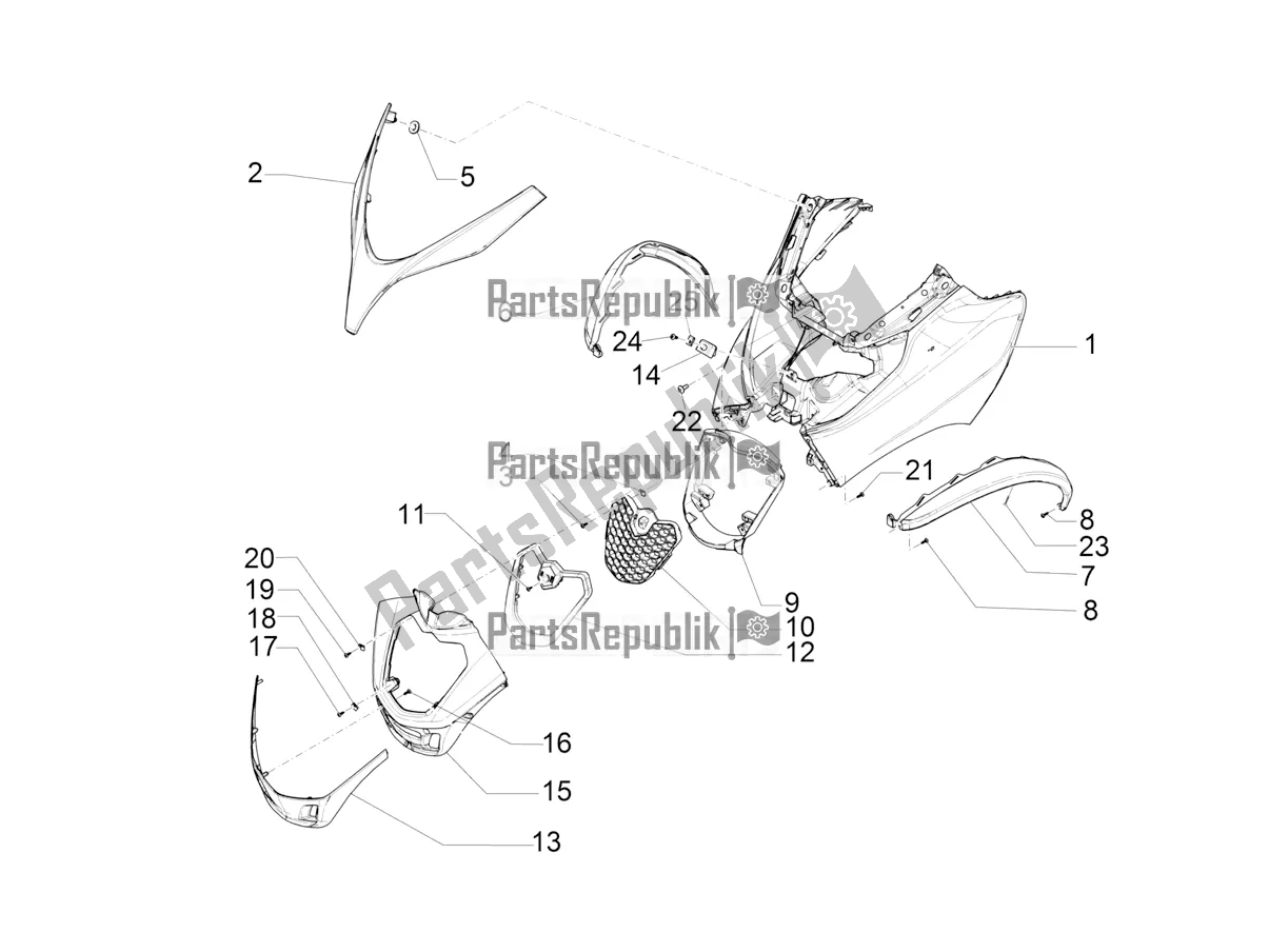 All parts for the Front Shield of the Piaggio MP3 400 2022