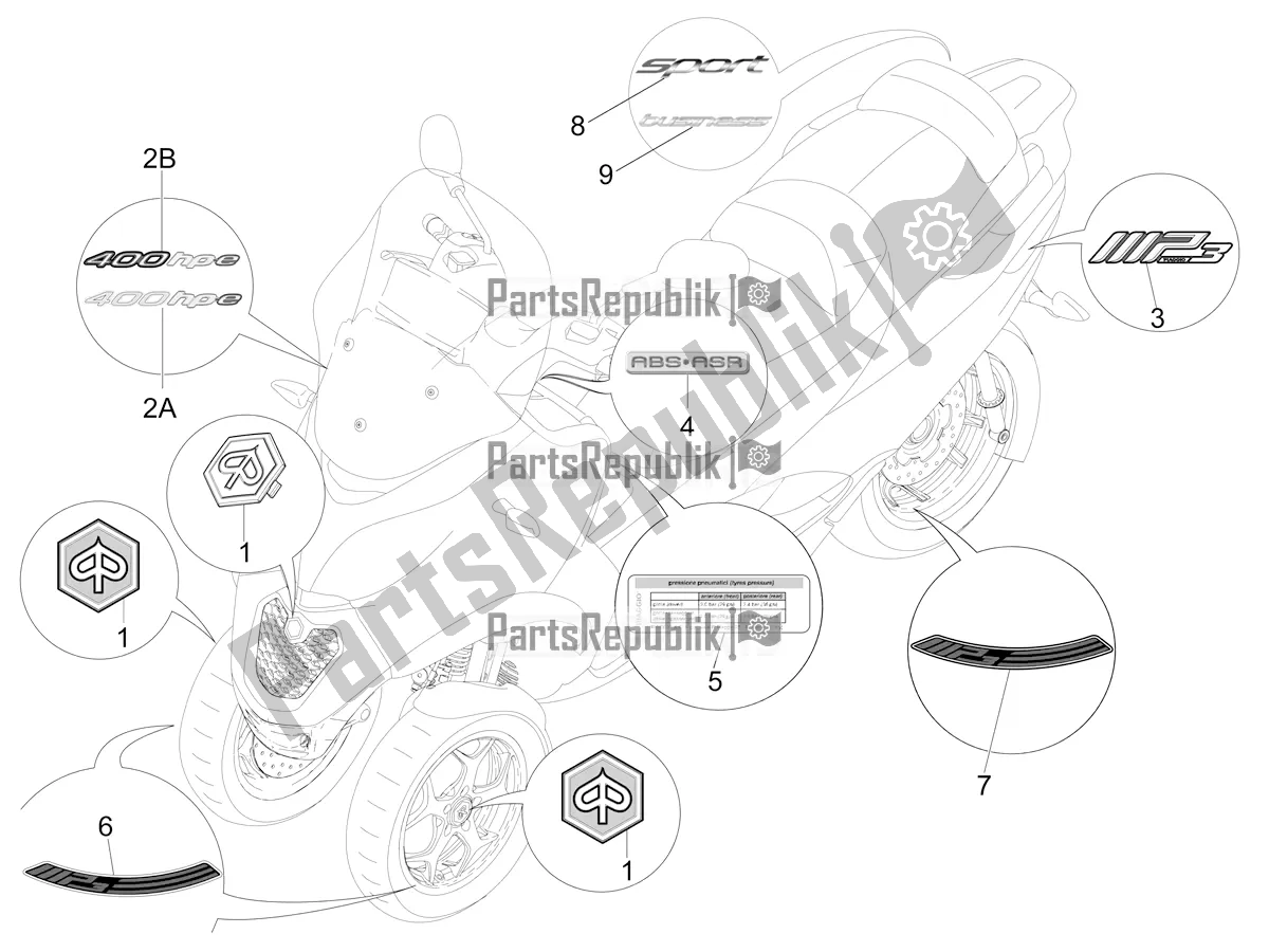 All parts for the Plates - Emblems of the Piaggio MP3 400 2022