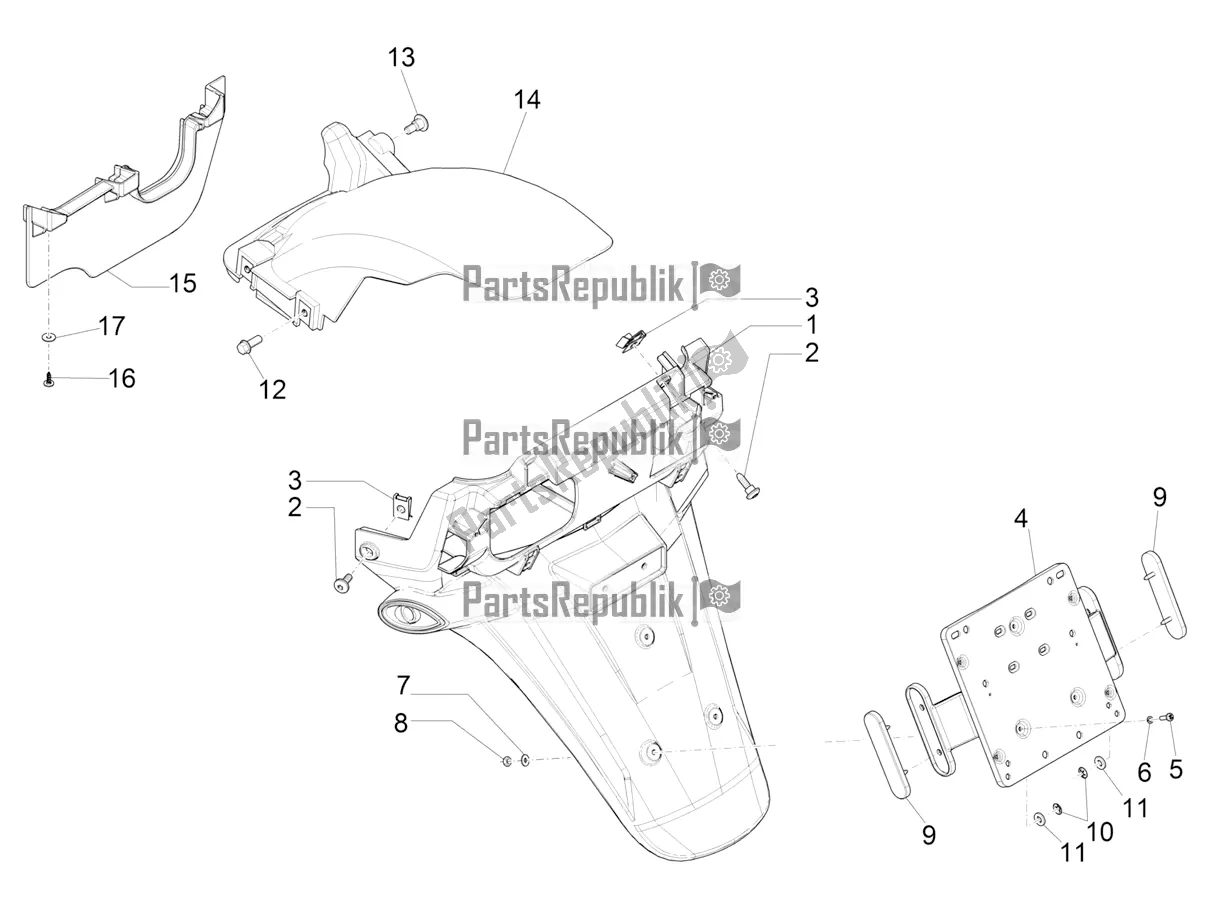 All parts for the Rear Cover - Splash Guard of the Piaggio MP3 400 2022