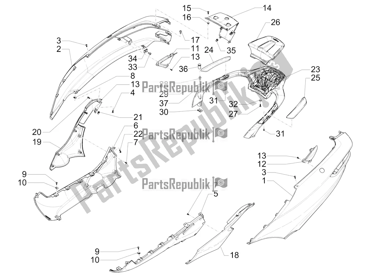 Toutes les pièces pour le Couvercle Latéral - Spoiler du Piaggio MP3 400 2022