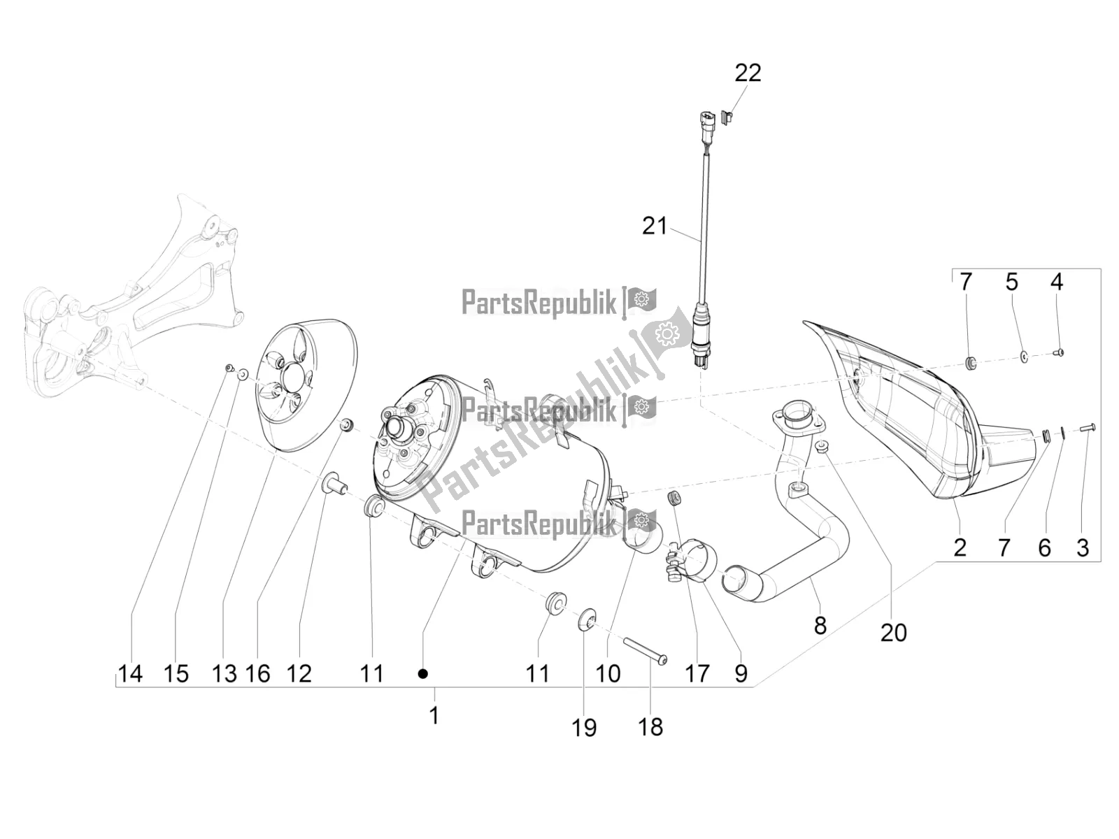 All parts for the Silencer of the Piaggio MP3 400 2022