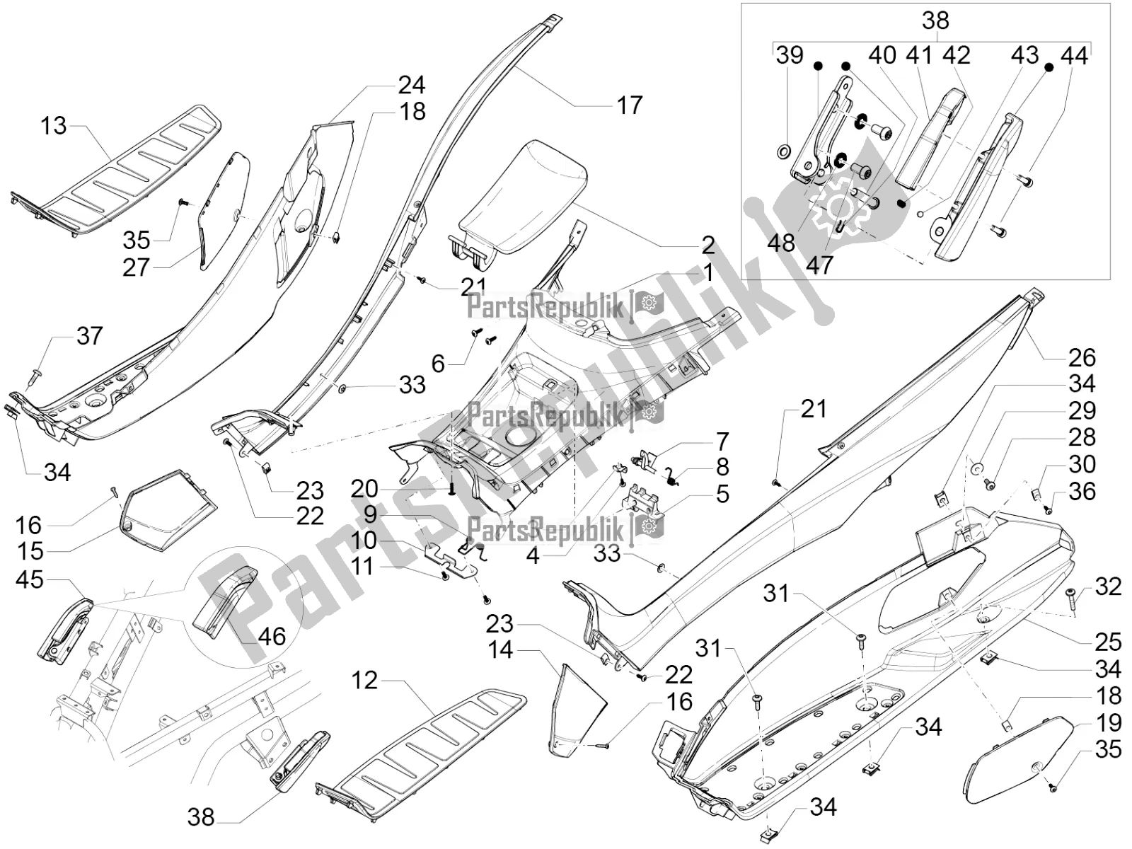 Toutes les pièces pour le Housse Centrale - Repose-pieds du Piaggio MP3 500 LT Business 2016