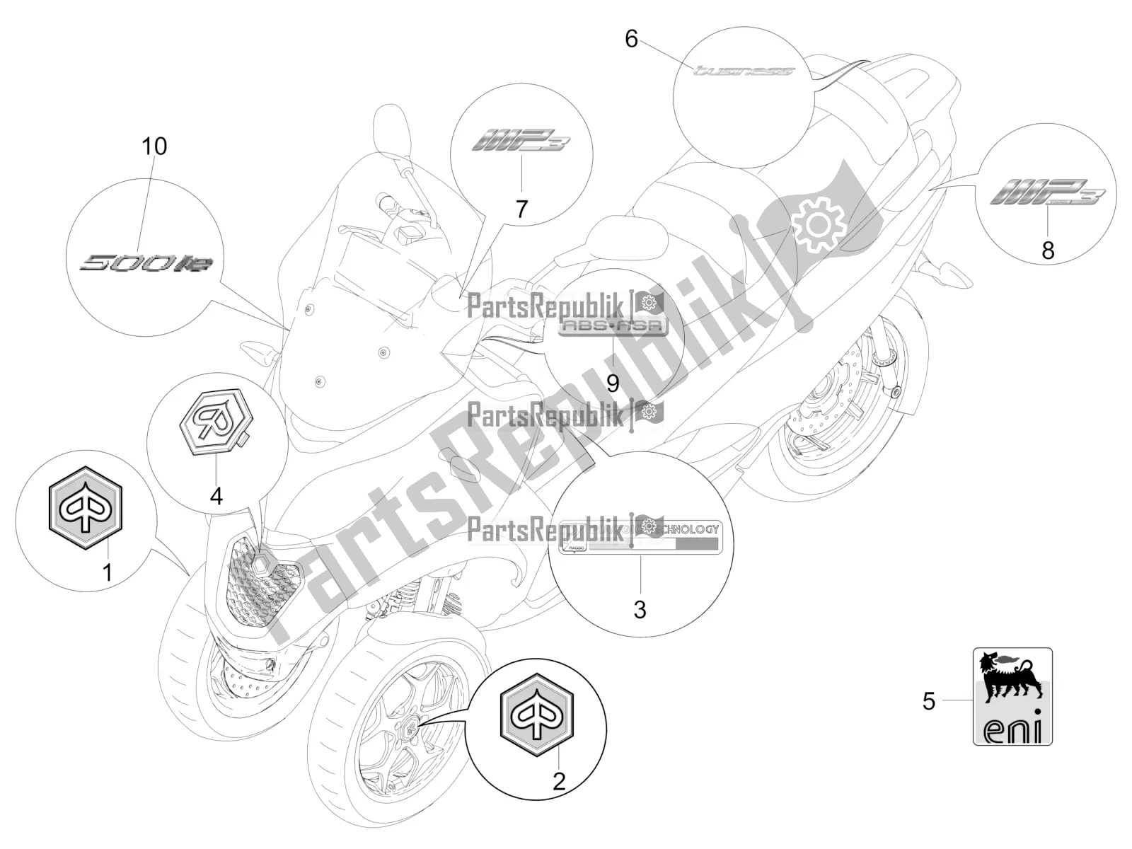 Tutte le parti per il Piatti - Emblemi del Piaggio MP3 500 LT Business 2016