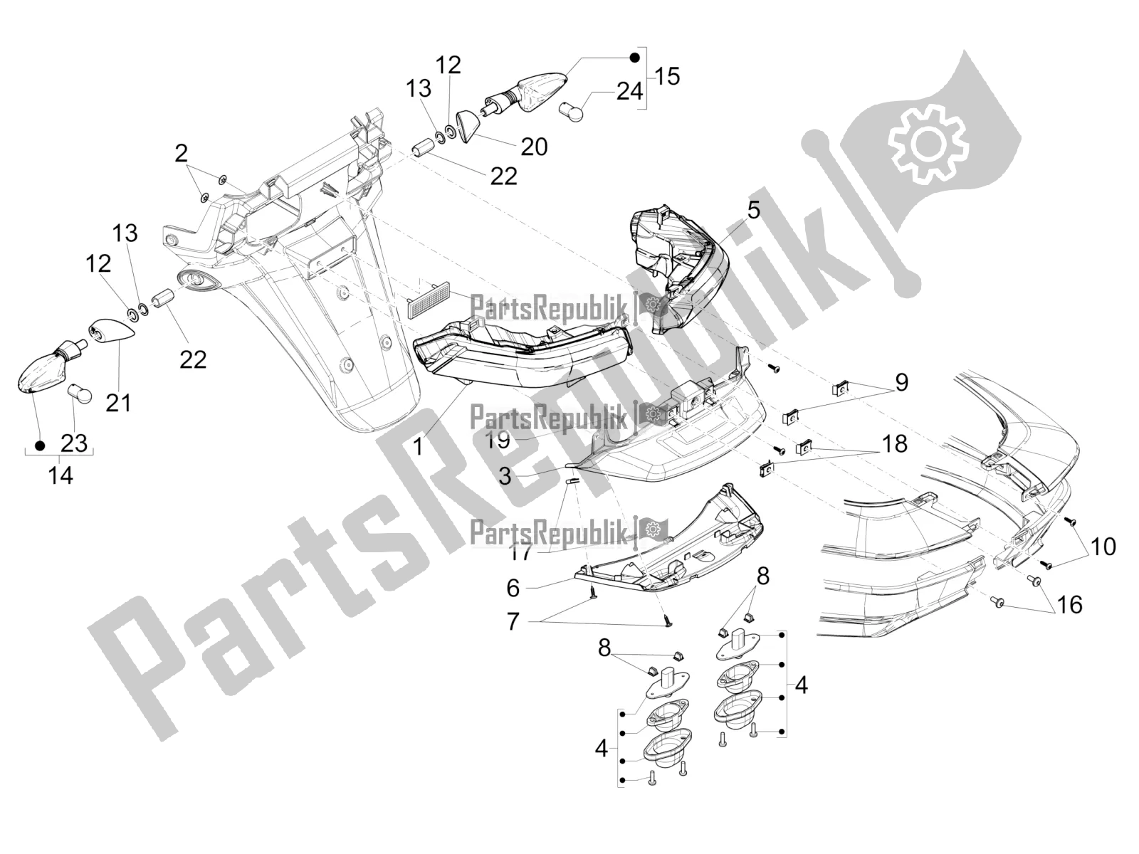 All parts for the Rear Headlamps - Turn Signal Lamps of the Piaggio MP3 500 LT Sport 2016