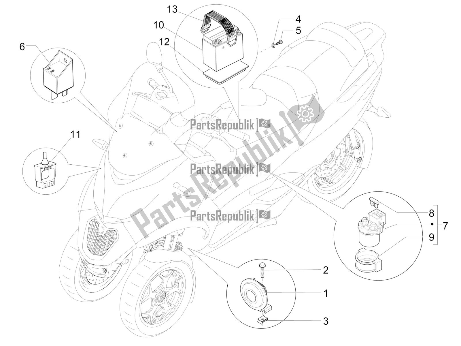 Tutte le parti per il Interruttori Del Telecomando - Batteria - Avvisatore Acustico del Piaggio MP3 500 LT Sport 2016
