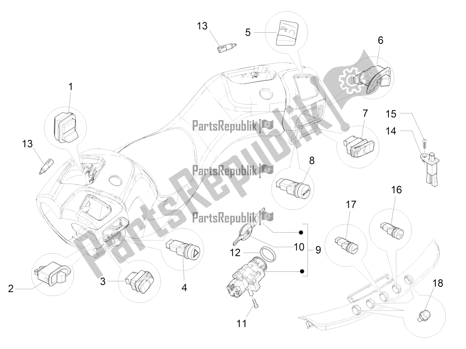 Todas las partes para Selectores - Interruptores - Botones de Piaggio MP3 500 LT Sport 2016