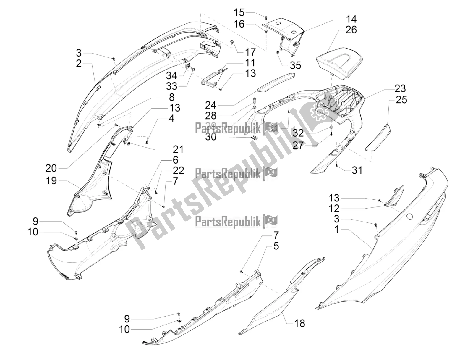 Toutes les pièces pour le Couvercle Latéral - Spoiler du Piaggio MP3 500 LT Sport-Business 2016