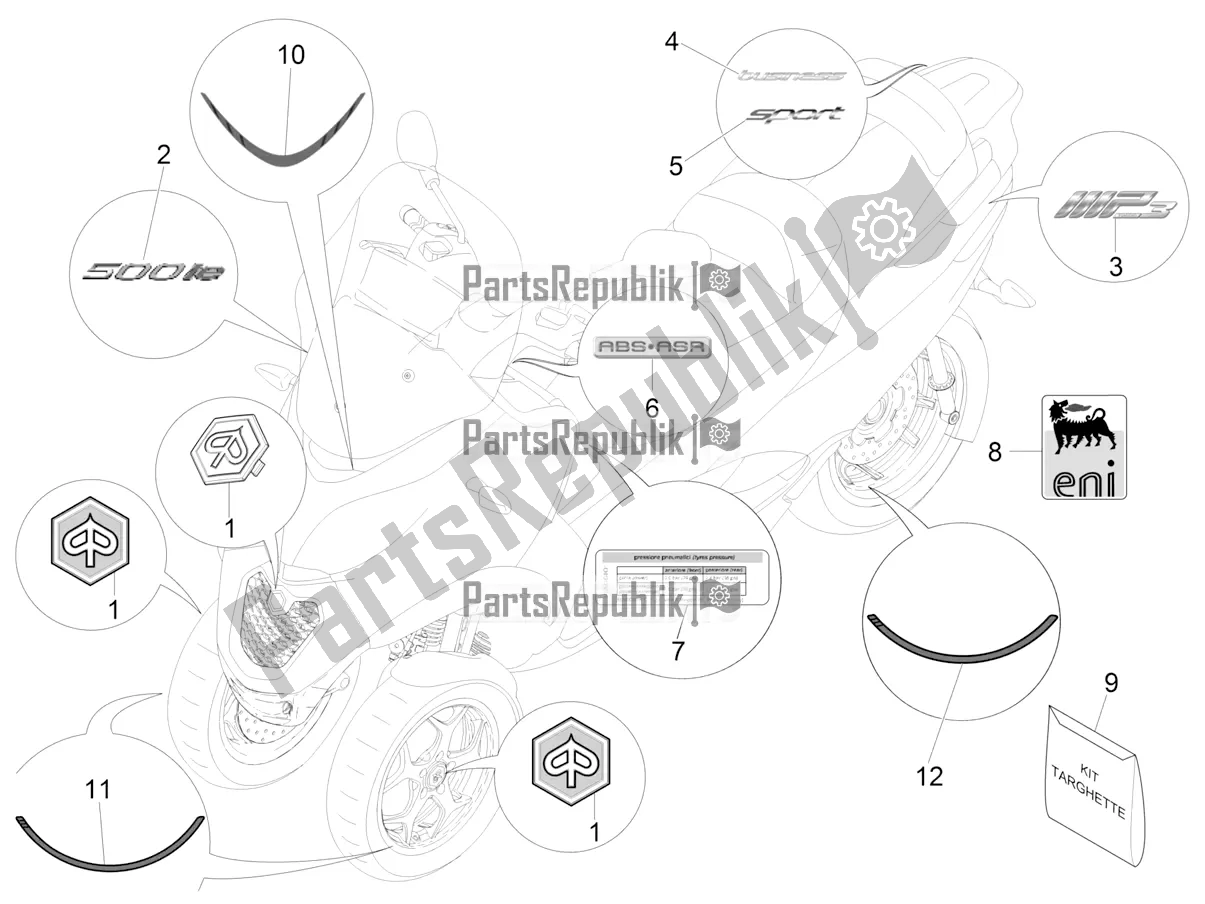 Toutes les pièces pour le Plaques - Emblèmes du Piaggio MP3 500 LT Sport-Business 2017