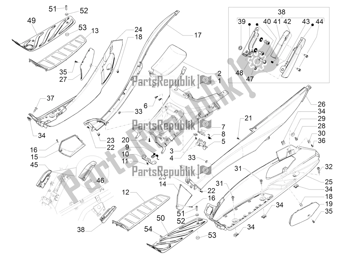 All parts for the Central Cover - Footrests of the Piaggio MP3 500 LT Sport-Business 2018