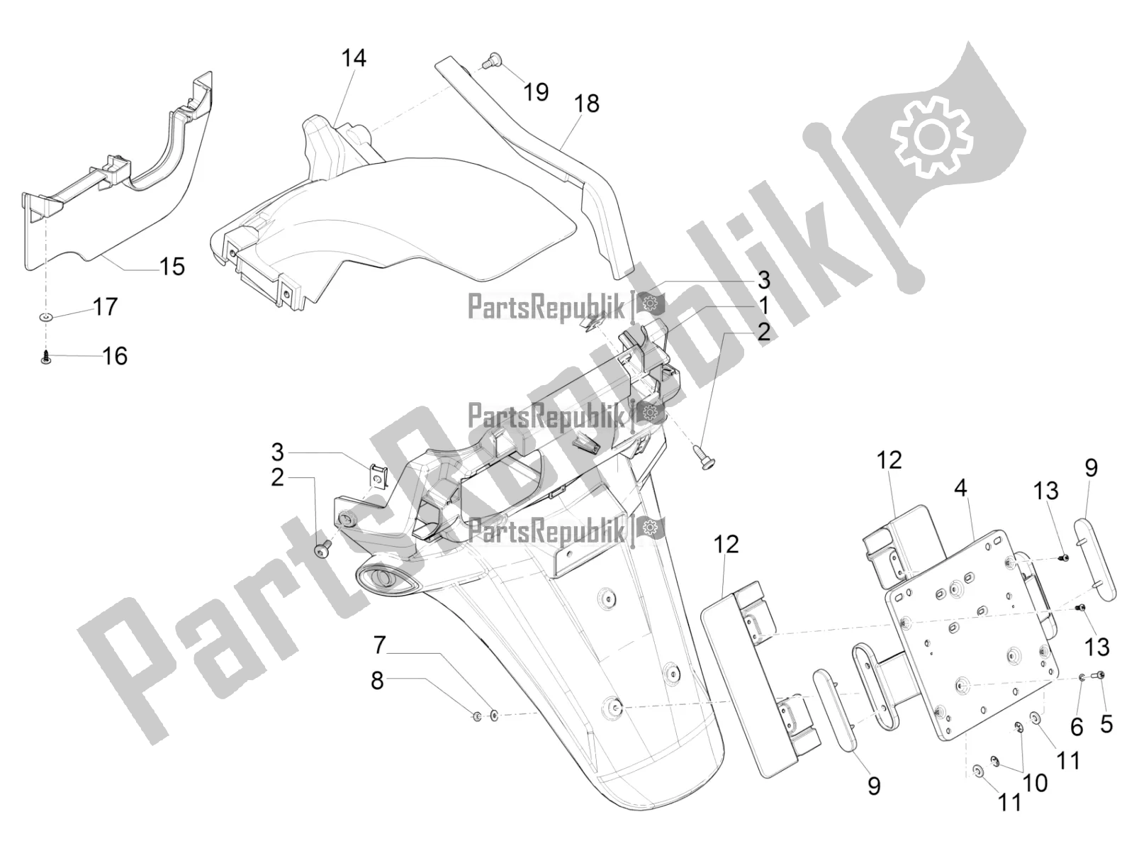 Toutes les pièces pour le Capot Arrière - Protection Contre Les éclaboussures du Piaggio MP3 500 LT Sport-Business 2018