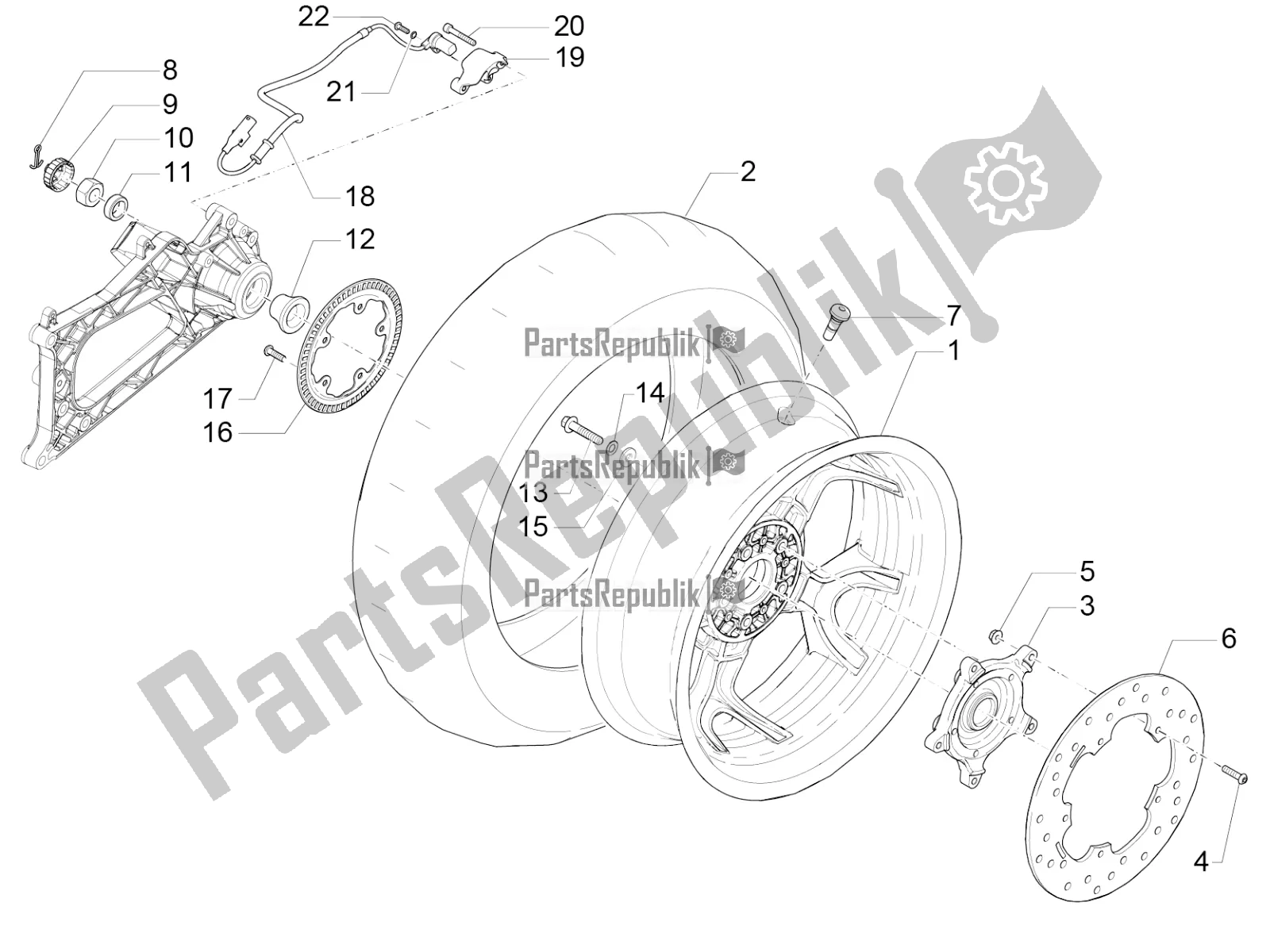 Toutes les pièces pour le Roue Arrière du Piaggio MP3 500 LT Sport-Business 2018