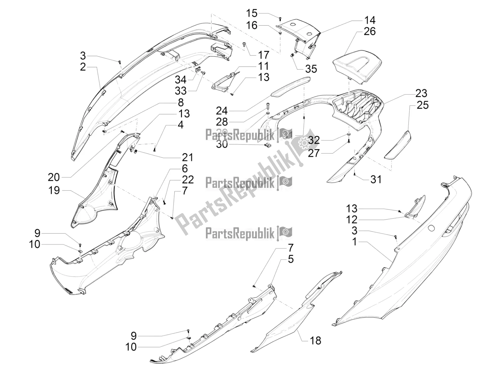 Alle onderdelen voor de Zijdeksel - Spoiler van de Piaggio MP3 500 LT Sport-Business 2018