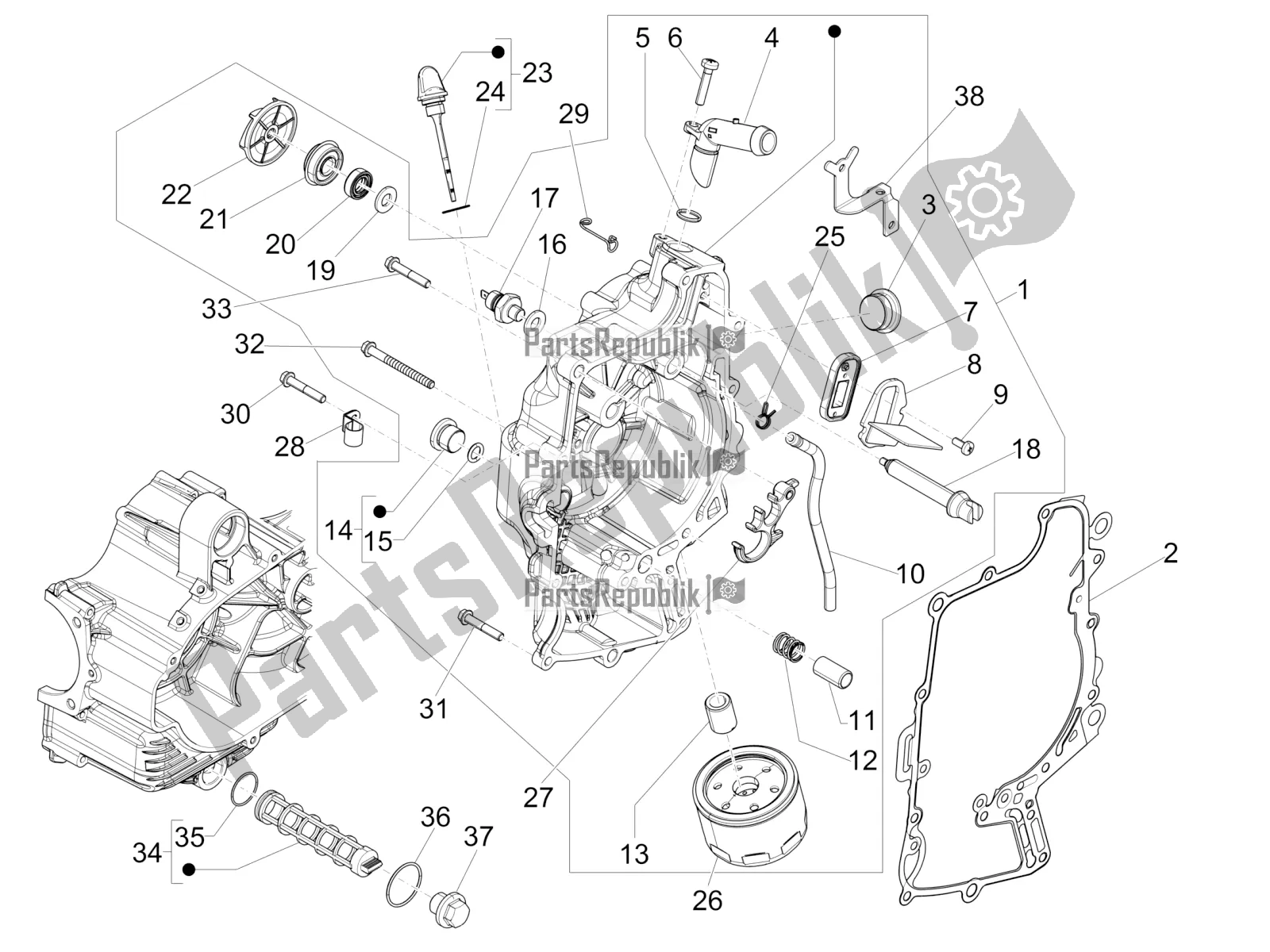 Toutes les pièces pour le Couvercle Magnéto Volant - Filtre à Huile du Piaggio MP3 500 LT Sport-Business 2019