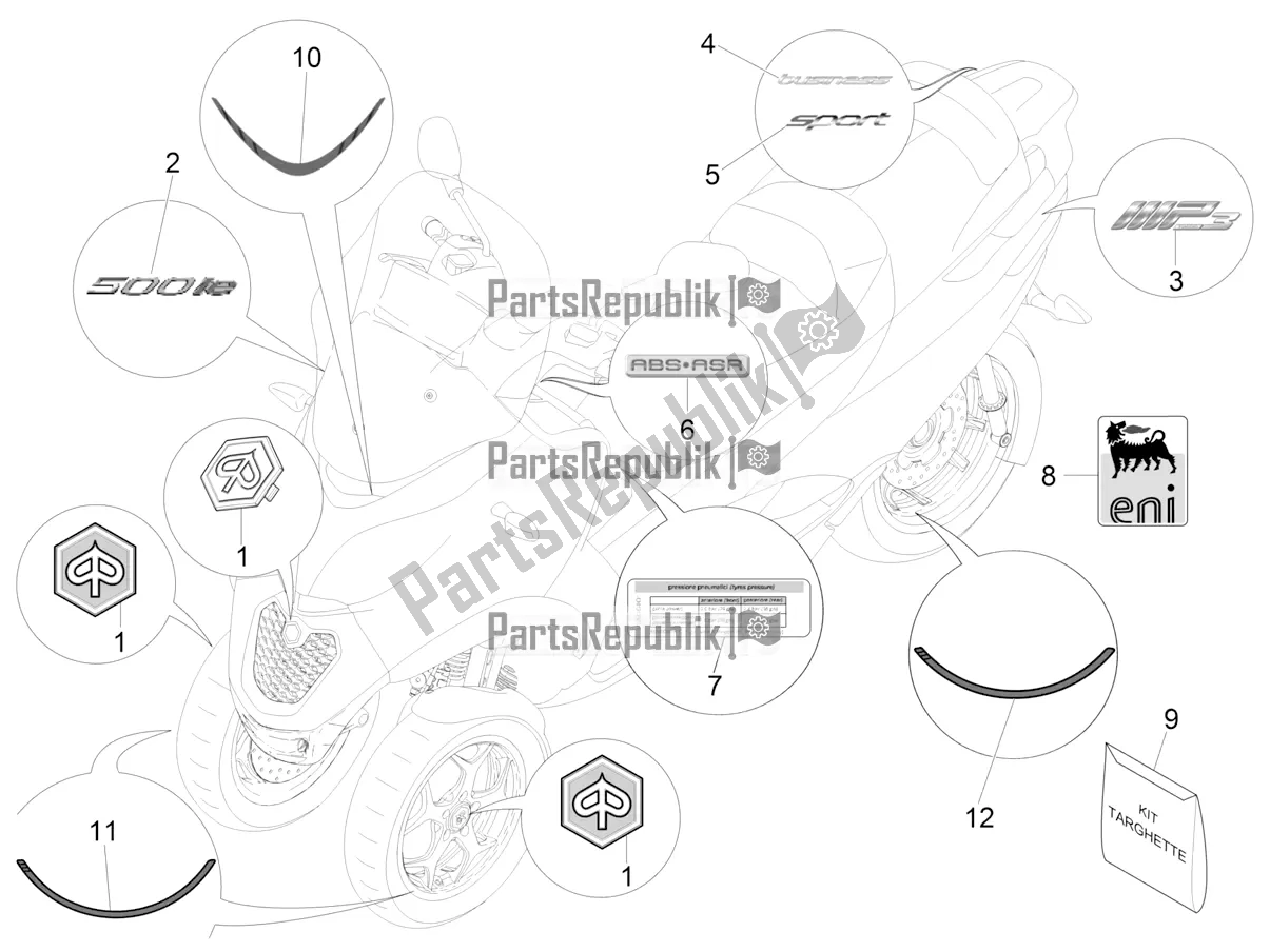 Toutes les pièces pour le Plaques - Emblèmes du Piaggio MP3 500 LT Sport-Business 2019