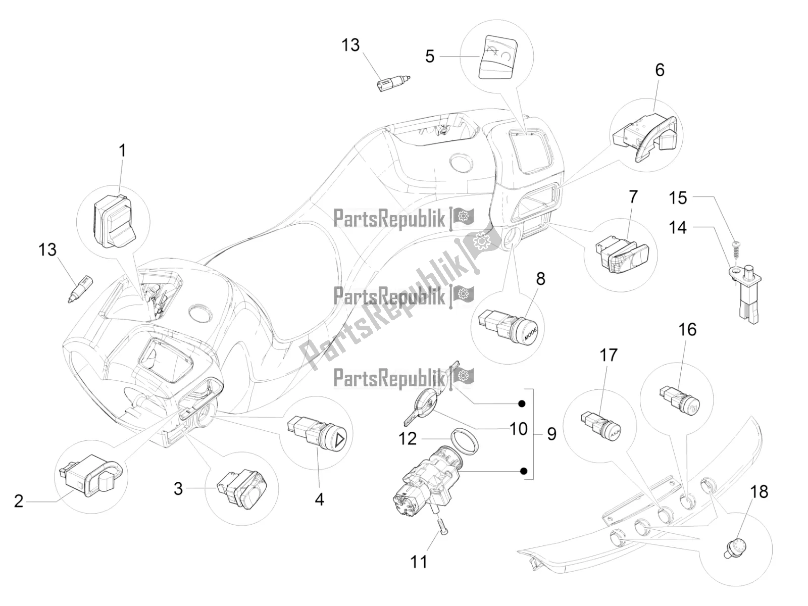 Todas las partes para Selectores - Interruptores - Botones de Piaggio MP3 500 LT Sport-Business 2019