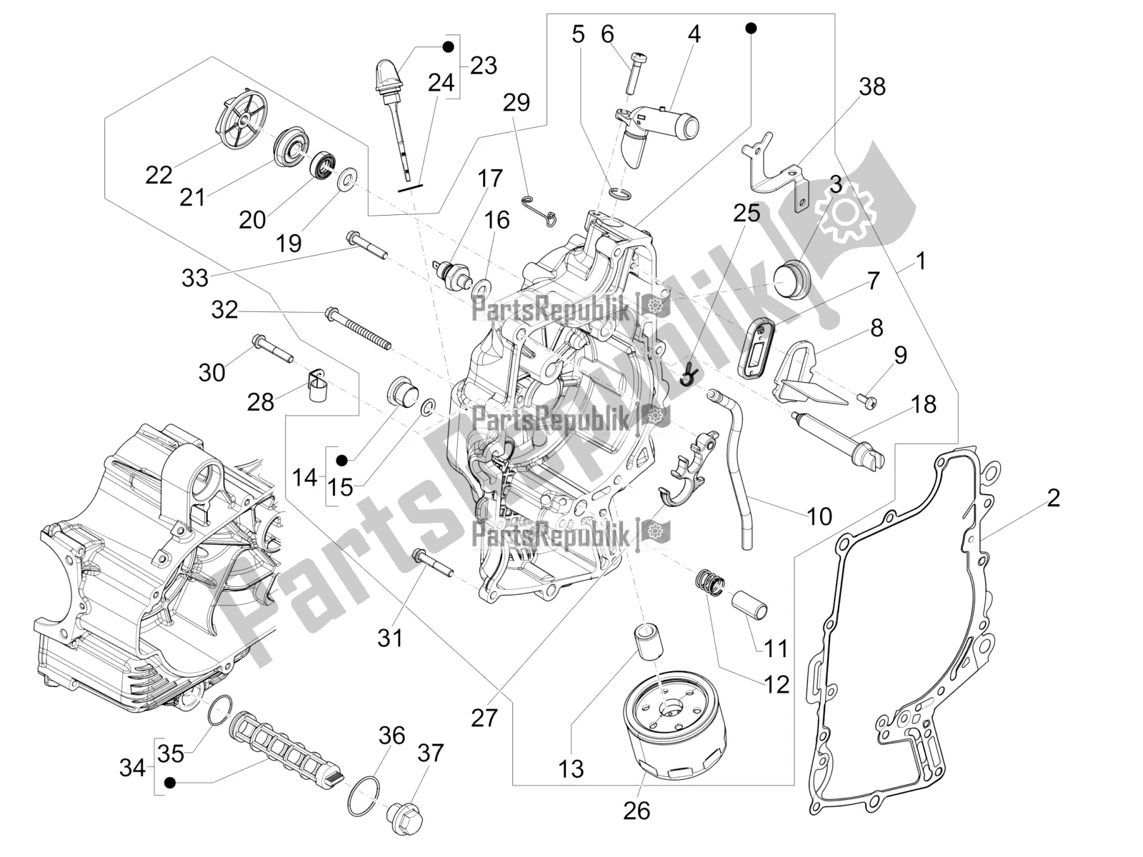 All parts for the Flywheel Magneto Cover - Oil Filter of the Piaggio MP3 500 LT Sport-Business ABS 2017